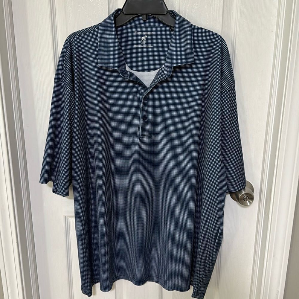 HORN LEGEND GINGHAM POLO SHIRT. PERFORMANCE LUXURY NAVY